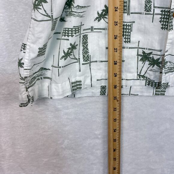 Quiksilver Waterman Hawaiian Camp Shirt Mens XXL White Green Palm AOP Tiki Aloha - Picture 3 of 9